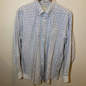 LL Bean Mens (L) Plaid Blue White Medium Weight NICE!!
